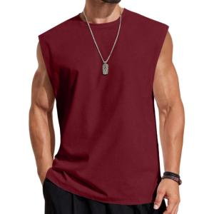 imageCOOFANDY Mens Sleeveless Shirts Cotton Workout Tank Tops Cut Off Shirts Gym Muscle Loose Fit TeeDark Red