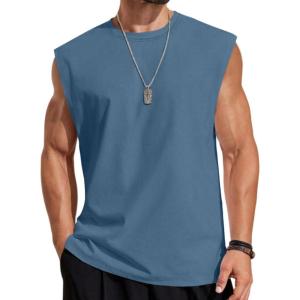 imageCOOFANDY Mens Sleeveless Shirts Cotton Workout Tank Tops Cut Off Shirts Gym Muscle Loose Fit TeeGrey Blue