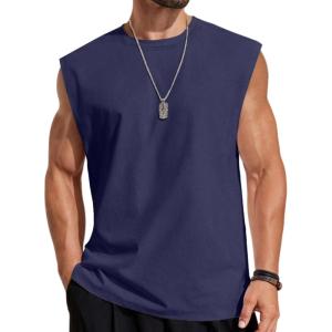 imageCOOFANDY Mens Sleeveless Shirts Cotton Workout Tank Tops Cut Off Shirts Gym Muscle Loose Fit TeeNavy Blue