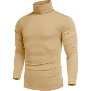 imageCOOFANDY Mens Slim Fit Turtleneck Cotton T Shirts Casual Long Sleeve Lightweight Pullover Sweater Basic TopsKhaki