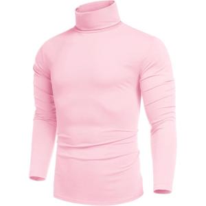 imageCOOFANDY Mens Slim Fit Turtleneck Cotton T Shirts Casual Long Sleeve Lightweight Pullover Sweater Basic TopsLight Pink