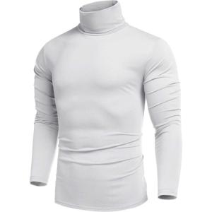 imageCOOFANDY Mens Slim Fit Turtleneck Cotton T Shirts Casual Long Sleeve Lightweight Pullover Sweater Basic TopsWhite