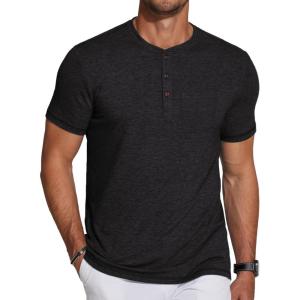 imageCOOFANDY Mens Soft Henley Short Sleeve T Shirts Casual Basic Shirt with Pocket 3 Button Tees Summer TopsBlack