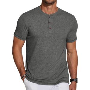 imageCOOFANDY Mens Soft Henley Short Sleeve T Shirts Casual Basic Shirt with Pocket 3 Button Tees Summer TopsDark Grey