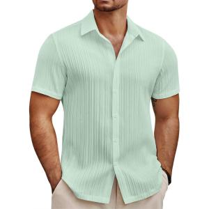 imageCOOFANDY Mens Summer Beach Vacation Shirt Casual Short Sleeve Button Down Shirt Mens Cruise Attire Ice Green