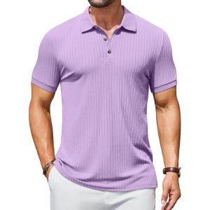 imageCOOFANDY Mens Textured Polo Shirts Short Sleeve Slim Fit Casual Button Polo TShirt Summer Collared Golf ShirtPurple