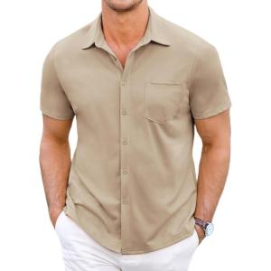 imageCOOFANDY Mens Wrinkle Free Short Sleeve Shirt Casual Button Down Stretch Dress Shirts Summer Beach Shirt