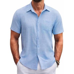 imageCOOFANDY Shirts for Men Short Sleeve Button Down Shirt Casual Summer Beach ShirtsClean Blue