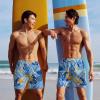 imageCOOFANDY Men Swim Trunk with Compression Liner 2 in 1 Swimwear Bathing Suit Quick Dry Board ShortP Light Blue Leaves