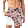 imageCOOFANDY Men Swim Trunk with Compression Liner 2 in 1 Swimwear Bathing Suit Quick Dry Board ShortP Pink Coconut Tree