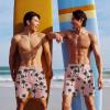 imageCOOFANDY Men Swim Trunk with Compression Liner 2 in 1 Swimwear Bathing Suit Quick Dry Board ShortP Pink Coconut Tree