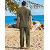 imageCOOFANDY Mens 2 Piece Sets Summer Outfits Short Sleeve Button Down Shirt Loose Pant Sets Beach Vacation OutfitsArmy Green