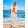 imageCOOFANDY Mens 2 Piece Sets Summer Outfits Short Sleeve Button Down Shirt Loose Pant Sets Beach Vacation OutfitsBeige