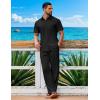 imageCOOFANDY Mens 2 Piece Sets Summer Outfits Short Sleeve Button Down Shirt Loose Pant Sets Beach Vacation OutfitsBlack