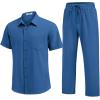 imageCOOFANDY Mens 2 Piece Sets Summer Outfits Short Sleeve Button Down Shirt Loose Pant Sets Beach Vacation OutfitsDenim Blue