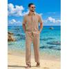 imageCOOFANDY Mens 2 Piece Sets Summer Outfits Short Sleeve Button Down Shirt Loose Pant Sets Beach Vacation OutfitsKhaki