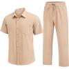 imageCOOFANDY Mens 2 Piece Sets Summer Outfits Short Sleeve Button Down Shirt Loose Pant Sets Beach Vacation OutfitsLight Khaki