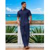 imageCOOFANDY Mens 2 Piece Sets Summer Outfits Short Sleeve Button Down Shirt Loose Pant Sets Beach Vacation OutfitsNavy Blue