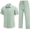 imageCOOFANDY Mens 2 Piece Sets Summer Outfits Short Sleeve Button Down Shirt Loose Pant Sets Beach Vacation OutfitsSage Green