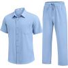 imageCOOFANDY Mens 2 Piece Sets Summer Outfits Short Sleeve Button Down Shirt Loose Pant Sets Beach Vacation OutfitsSky Blue