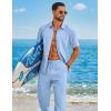imageCOOFANDY Mens 2 Piece Sets Summer Outfits Short Sleeve Button Down Shirt Loose Pant Sets Beach Vacation OutfitsSky Blue