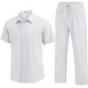 imageCOOFANDY Mens 2 Piece Sets Summer Outfits Short Sleeve Button Down Shirt Loose Pant Sets Beach Vacation OutfitsWhite