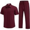 imageCOOFANDY Mens 2 Piece Sets Summer Outfits Short Sleeve Button Down Shirt Loose Pant Sets Beach Vacation OutfitsWine Red