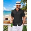 imageCOOFANDY Mens Button Down Shirt Short Sleeve Casual Shirts Summer Beach Wedding Linen Shirt with PocketBlack