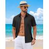 imageCOOFANDY Mens Button Down Shirt Short Sleeve Casual Shirts Summer Beach Wedding Linen Shirt with PocketBlack