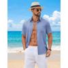 imageCOOFANDY Mens Button Down Shirt Short Sleeve Casual Shirts Summer Beach Wedding Linen Shirt with PocketBlue