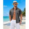 imageCOOFANDY Mens Button Down Shirt Short Sleeve Casual Shirts Summer Beach Wedding Linen Shirt with PocketDark Grey
