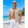 imageCOOFANDY Mens Button Down Shirt Short Sleeve Casual Shirts Summer Beach Wedding Linen Shirt with PocketKhaki