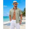 imageCOOFANDY Mens Button Down Shirt Short Sleeve Casual Shirts Summer Beach Wedding Linen Shirt with PocketLight Green