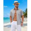 imageCOOFANDY Mens Button Down Shirt Short Sleeve Casual Shirts Summer Beach Wedding Linen Shirt with PocketLight Grey