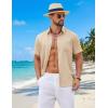 imageCOOFANDY Mens Button Down Shirt Short Sleeve Casual Shirts Summer Beach Wedding Linen Shirt with PocketLight Khaki
