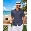 imageCOOFANDY Mens Button Down Shirt Short Sleeve Casual Shirts Summer Beach Wedding Linen Shirt with PocketNavy Blue
