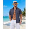 imageCOOFANDY Mens Button Down Shirt Short Sleeve Casual Shirts Summer Beach Wedding Linen Shirt with PocketNavy Blue