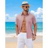 imageCOOFANDY Mens Button Down Shirt Short Sleeve Casual Shirts Summer Beach Wedding Linen Shirt with PocketPink