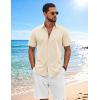 imageCOOFANDY Mens Button Down Shirts Short Sleeve Casual Shirt Cotton Summer Beach Linen Wedding ShirtsBeige