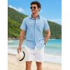 imageCOOFANDY Mens Button Down Shirts Short Sleeve Casual Shirt Cotton Summer Beach Linen Wedding ShirtsClear Blue