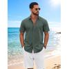 imageCOOFANDY Mens Button Down Shirts Short Sleeve Casual Shirt Cotton Summer Beach Linen Wedding ShirtsDark Green