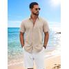 imageCOOFANDY Mens Button Down Shirts Short Sleeve Casual Shirt Cotton Summer Beach Linen Wedding ShirtsKhaki