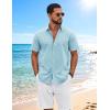 imageCOOFANDY Mens Button Down Shirts Short Sleeve Casual Shirt Cotton Summer Beach Linen Wedding ShirtsLight Blue
