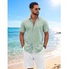 imageCOOFANDY Mens Button Down Shirts Short Sleeve Casual Shirt Cotton Summer Beach Linen Wedding ShirtsLight Green