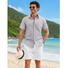 imageCOOFANDY Mens Button Down Shirts Short Sleeve Casual Shirt Cotton Summer Beach Linen Wedding ShirtsLight Grey