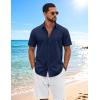 imageCOOFANDY Mens Button Down Shirts Short Sleeve Casual Shirt Cotton Summer Beach Linen Wedding ShirtsNavy Blue