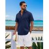 imageCOOFANDY Mens Button Down Shirts Short Sleeve Casual Shirt Cotton Summer Beach Linen Wedding ShirtsNavy Blue