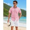 imageCOOFANDY Mens Button Down Shirts Short Sleeve Casual Shirt Cotton Summer Beach Linen Wedding ShirtsPink