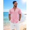 imageCOOFANDY Mens Button Down Shirts Short Sleeve Casual Shirt Cotton Summer Beach Linen Wedding ShirtsPink