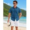 imageCOOFANDY Mens Button Down Shirts Short Sleeve Casual Shirt Cotton Summer Beach Linen Wedding ShirtsSea Blue